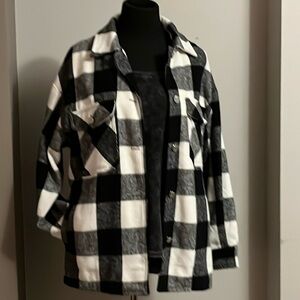 Plaid black and white oversized flannel Shacket- Pockets and all!